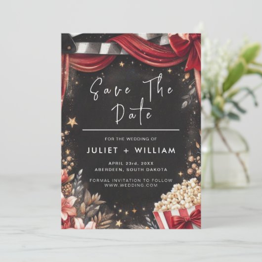 Retro bioscoopkaartje meest populaire bruiloft save the date (Staand voorkant)