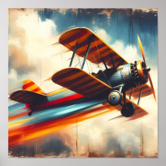 Retro Biplane Olieverfschilderij Poster (Voorkant)