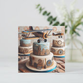 RETRO BIPLANE THEMA VERJAARDAGSTAART KAART (Staand voorkant)