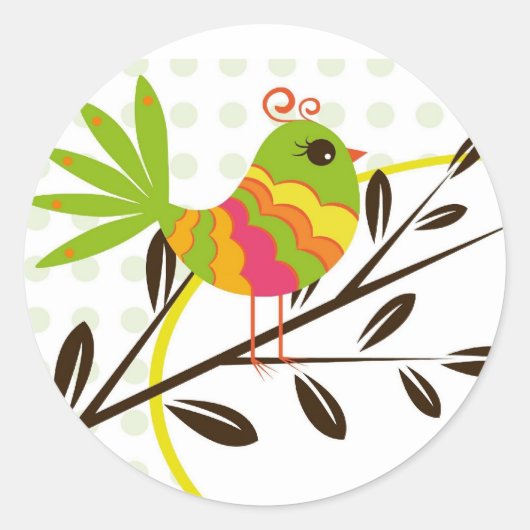 Retro Bird en Flowers Ronde Sticker (Voorkant)
