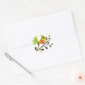 Retro Bird en Flowers Ronde Sticker (Envelop)