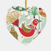 Retro Bird Kerstversiering Keramisch Ornament (Voorkant)