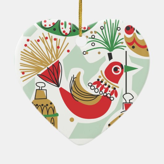 Retro Bird Kerstversiering Keramisch Ornament (Achterkant)