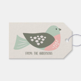 Retro Bird Personalized Cream Olive Green Holiday Cadeaulabel