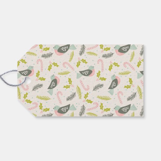 Retro Bird Personalized Cream Olive Green Holiday Cadeaulabel (Achterkant Horizontaal)