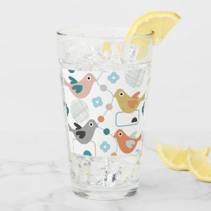 Retro Birds Flowers Cute Modern mid Century Glas