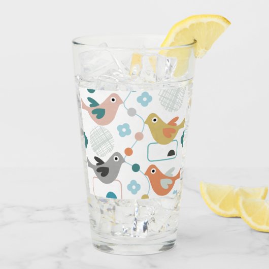 Retro Birds Flowers Cute Modern mid Century Glas (Achterkant ijs)