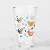 Retro Birds Flowers Cute Modern mid Century Glas (Voorkant)