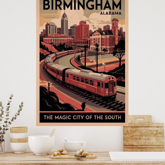 Retro Birmingham, Alabama Reisposter Poster (Keuken)