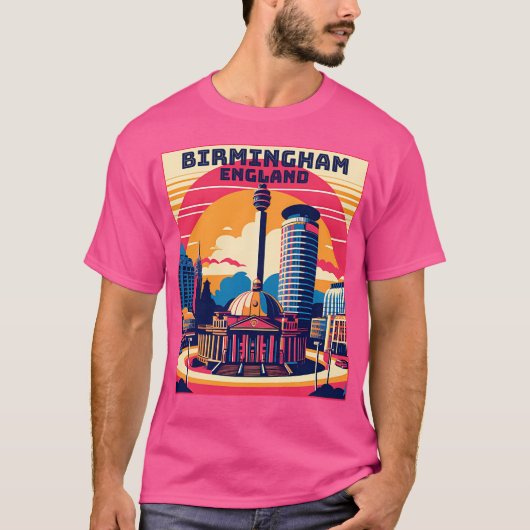 Retro Birmingham Engeland bezienswaardigheden Sky T-shirt (Voorkant)