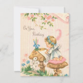  Retro Birthday Angel op paddenstoelen Feestdagenkaart (Voorkant)