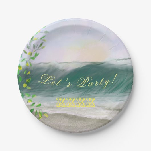 Retro Birthday Beach Picnic Party Papieren Bordje (Voorkant)