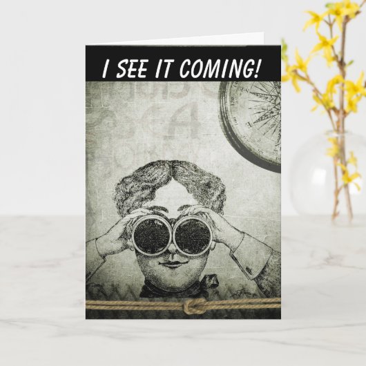 RETRO BIRTHDAY BINOCULARS CARD VAN HAAR KAART (Gele Bloem)