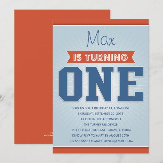 RETRO BIRTHDAY | EERSTE BIRTHDAY-INVITATIE KAART (Voorkant / Achterkant)