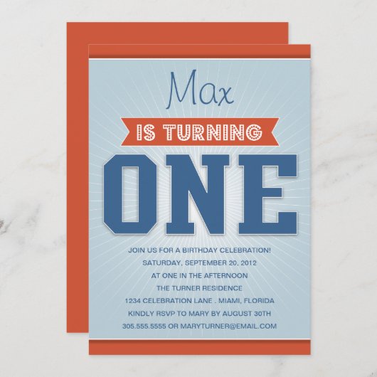 RETRO BIRTHDAY | EERSTE BIRTHDAY-INVITATIE KAART (Voorkant / Achterkant)