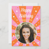 Retro Birthday Eigen naam 2 Fotoroze Sinaasappel Kaart (Voorkant)