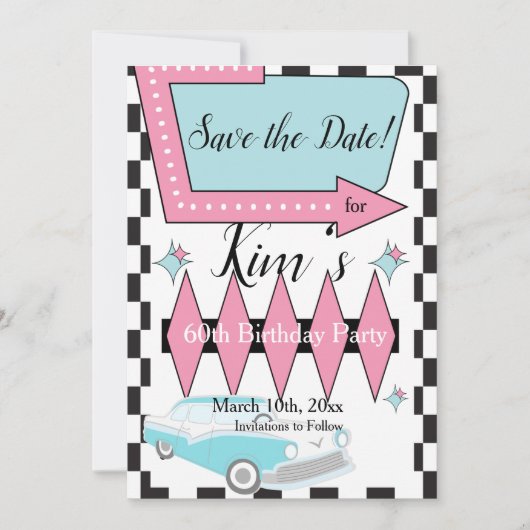 Retro Birthday, elke leeftijd van 1950, Save The Date (Voorkant)