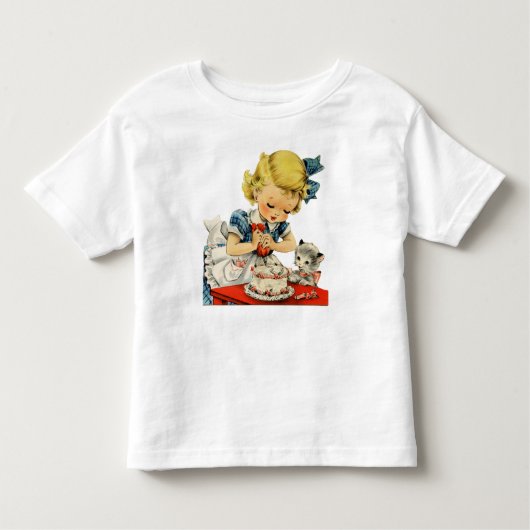 Retro Birthday Girl Cake Cat Artwork Kinder Shirts (Voorkant)
