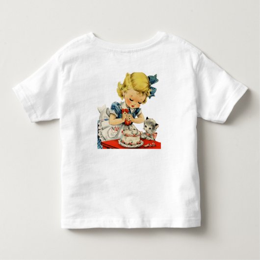 Retro Birthday Girl Cake Cat Artwork Kinder Shirts (Achterkant)
