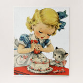 Retro Birthday Girl Cake Cat Artwork Legpuzzel (Verticaal)