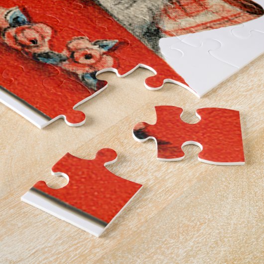 Retro Birthday Girl Cake Cat Artwork Legpuzzel (Zijkant)