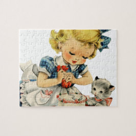 Retro Birthday Girl Cake Cat Artwork Legpuzzel