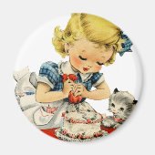 Retro Birthday Girl Cake Cat Artwork Magneet (Voorkant)