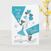 Retro Birthday Girl met Heart Balloons en Black Kaart (Gele Bloem)