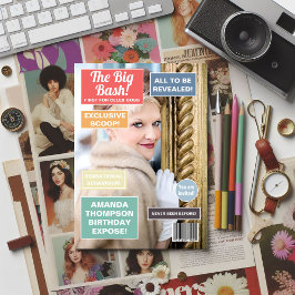 Retro Birthday Magazine Hoesje Uitnodiging