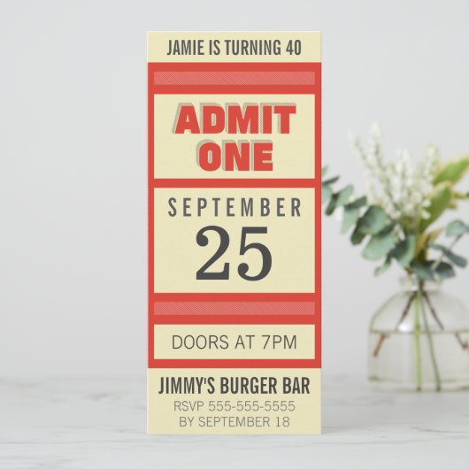 Retro Birthday Party Event Ticket Invitation Kaart (Staand voorkant)