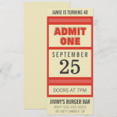 Retro Birthday Party Event Ticket Invitation Kaart (Voorkant / Achterkant)