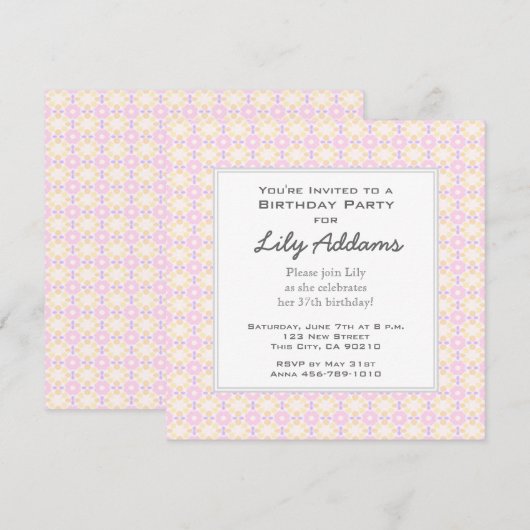 Retro Birthday Party Invitation - Roze en Geel Kaart (Voorkant / Achterkant)