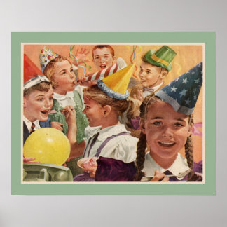 Retro Birthday Party - kinderdagverblijven Poster