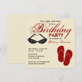 Retro Birthday Party nodigt Teenslippers zonnebril Kaart (Voorkant / Achterkant)