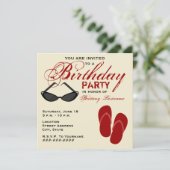Retro Birthday Party nodigt Teenslippers zonnebril Kaart (Staand voorkant)