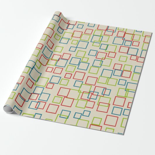 Retro Birthday Party Squares Wrapping Paper Cadeaupapier (Uitgerold)