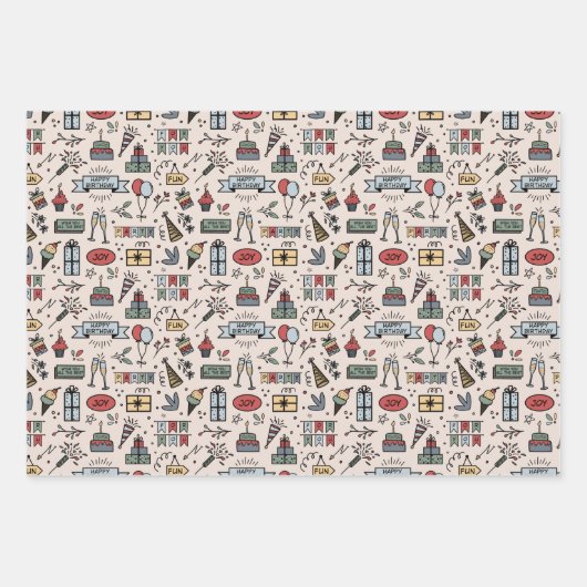 Retro Birthday Pattern Inpakpapier Vel (Voorkant 3)