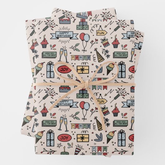 Retro Birthday Pattern Inpakpapier Vel (In situ)