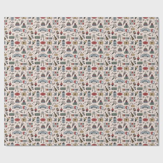 Retro Birthday Pattern Wrapping Paper Cadeaupapier (Vlak)