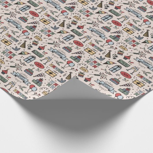 Retro Birthday Pattern Wrapping Paper Cadeaupapier (Hoek)