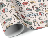 Retro Birthday Pattern Wrapping Paper Cadeaupapier (Rol Hoek)