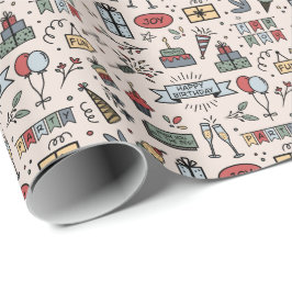 Retro Birthday Pattern Wrapping Paper Cadeaupapier