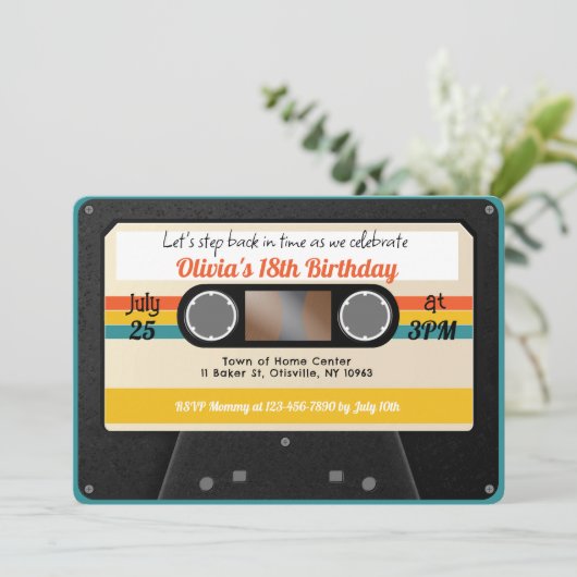 Retro Birthday Uitnodiging Cassette MixTape Music (Staand voorkant)
