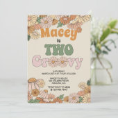 Retro Birthday-uitnodiging, TWO, Two Groovy Kaart (Staand voorkant)