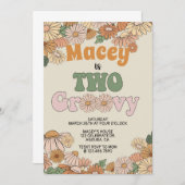 Retro Birthday-uitnodiging, TWO, Two Groovy Kaart (Voorkant / Achterkant)