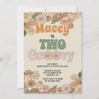 Retro Birthday-uitnodiging, TWO, Two Groovy Kaart