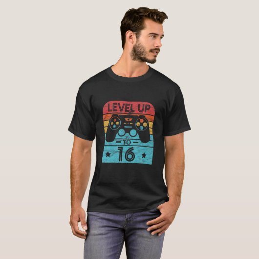 Retro Birthday Video Game 16 jaar oud gamerniveau T-shirt (Voorkant volledig)