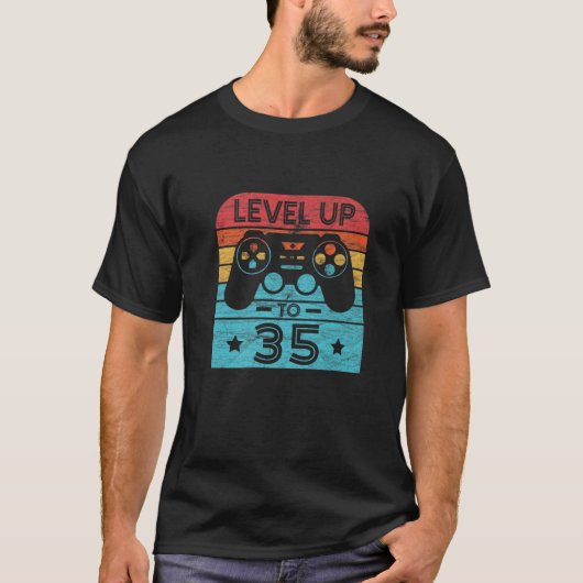 Retro Birthday Video Game 35 Years Old Gamer Level T-shirt (Voorkant)