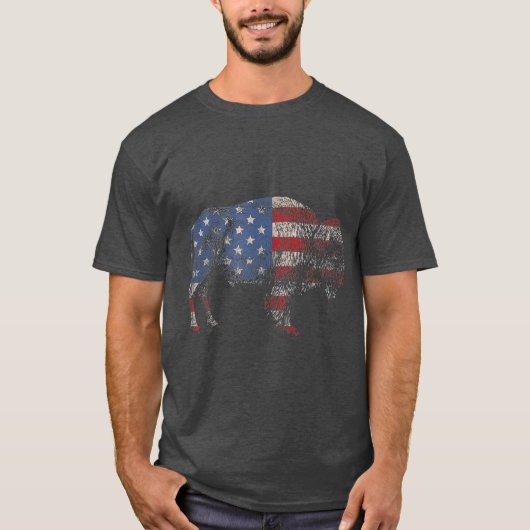 Retro Bison American Flag Buffalo Simple T-shirt (Voorkant)