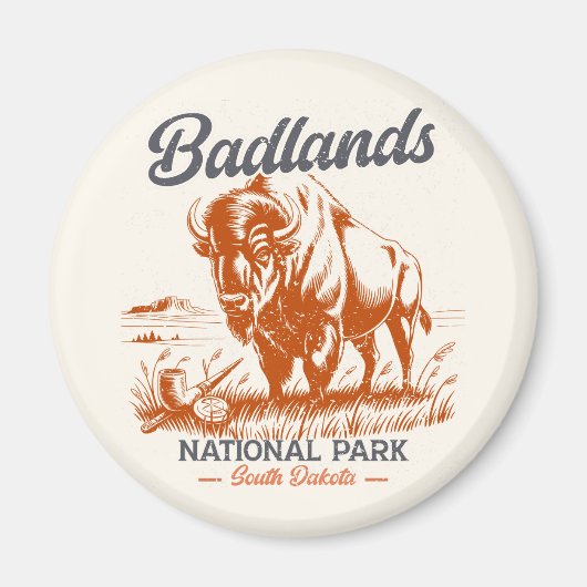 Retro Bison – Badlands National Park  Magneet (Voorkant)
